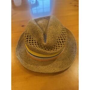 Roffe Accessories Straw Tan Fedora Hat‎ Multi Color Band Summer Beach One Size